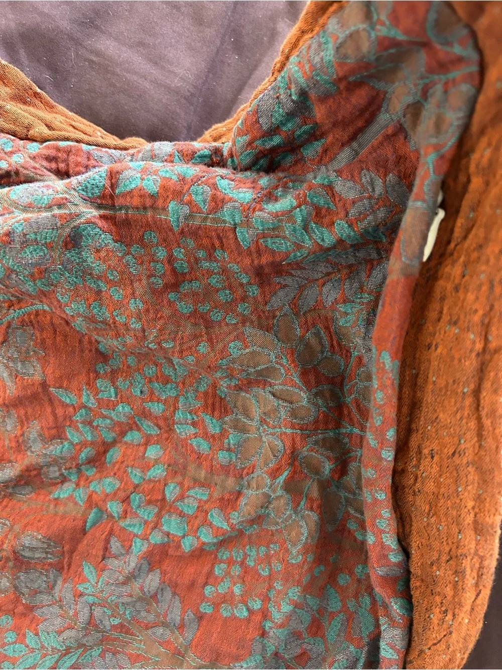 Mixinni Muslin Cotton Vintage Blue Floral Duvet Dyed Burgundy Jacquard - Queen